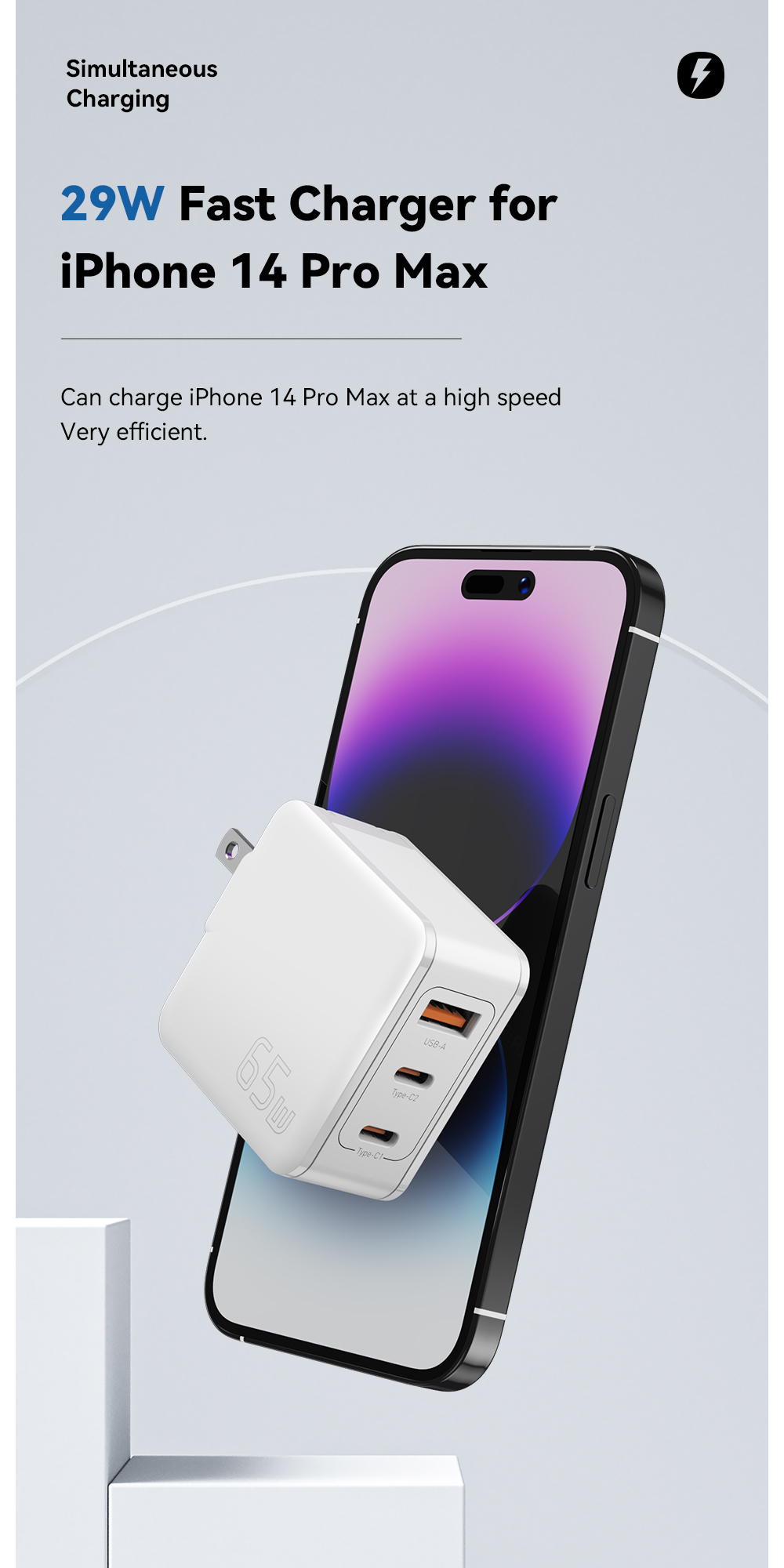 Travel USB C USB A Port PD Mobile Phone GaN Wall Charger Fast Small 65W 60W 45W 18W