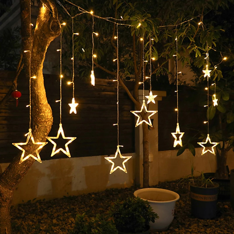 Christmas 3.5M Fairy Star Led Curtain String Lights 100-240V Xmas Garland String Lights For Home Wedding Party Holiday Dec