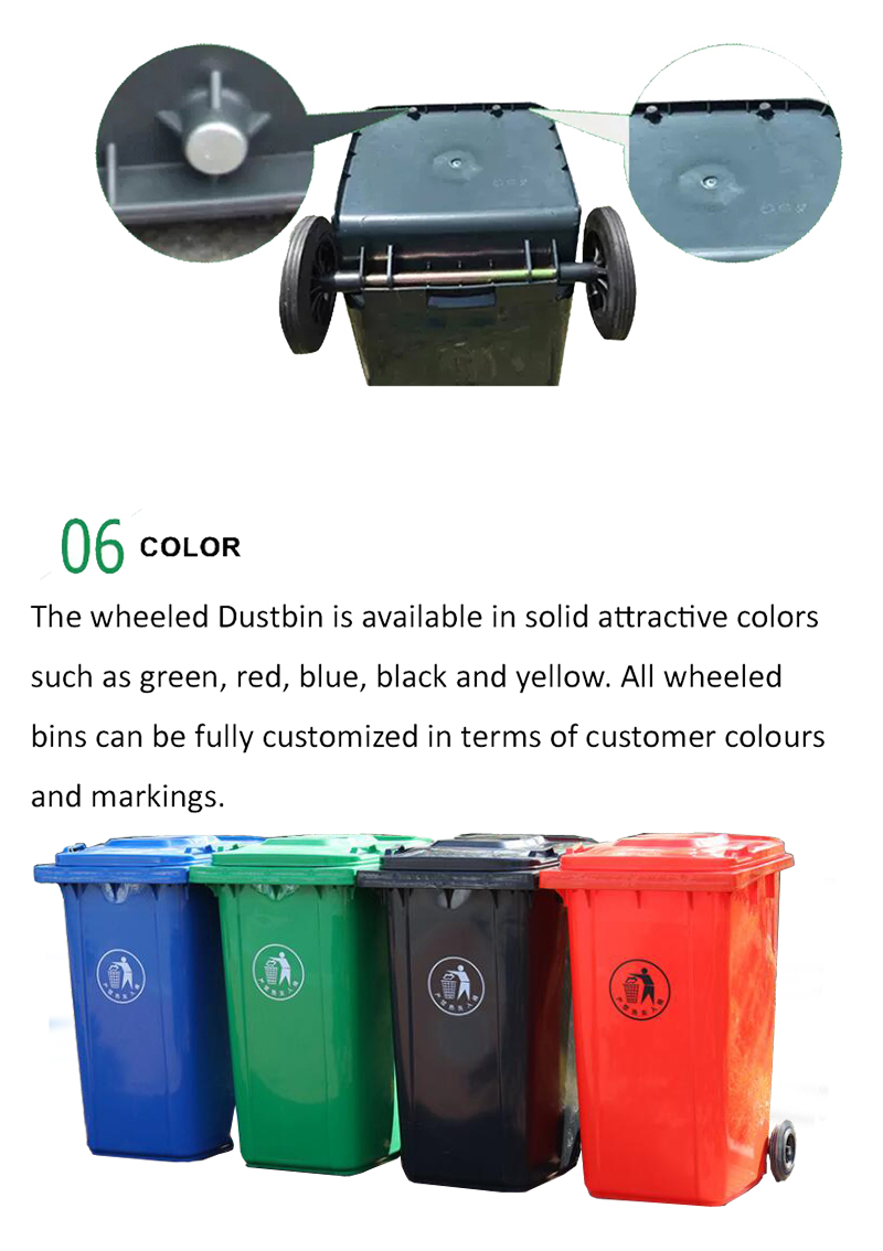 Garbage Bin 240L Wheelie Mobile Plastic Bulk 120L Contenedor De Basura Grande Para Residencia O Industria Rolling Cover Type