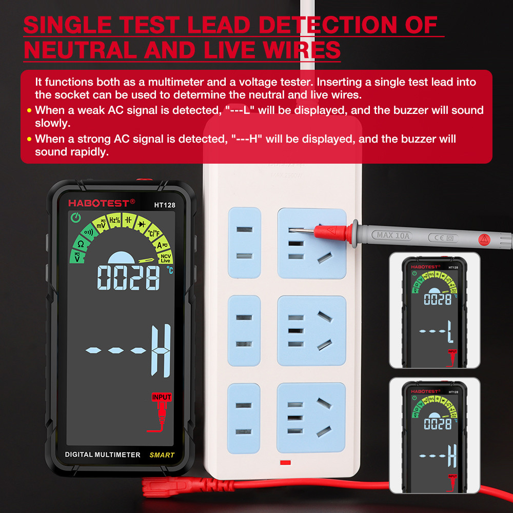HT128 Digital Multimeter 6000 Counts Smart Measurement Auto-Ranging Voltmeter Tester AC/DC Capactiance Measures