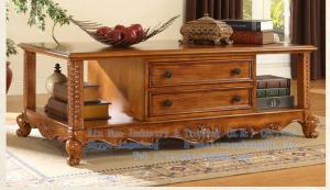 Quality Wooden living room furniture, wooden carved rectangular coffee table wholesale