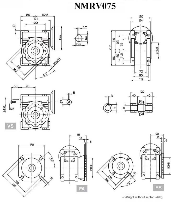 Aluminium Alloy Nmrv Worm Gear Reducer Rv75 with High Heat Dissipation Efficiency