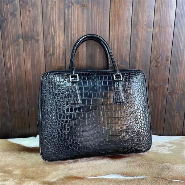 Authentic Crocodile Skin Key Lock Zipper Closure Businessmen Laptop Briefcase