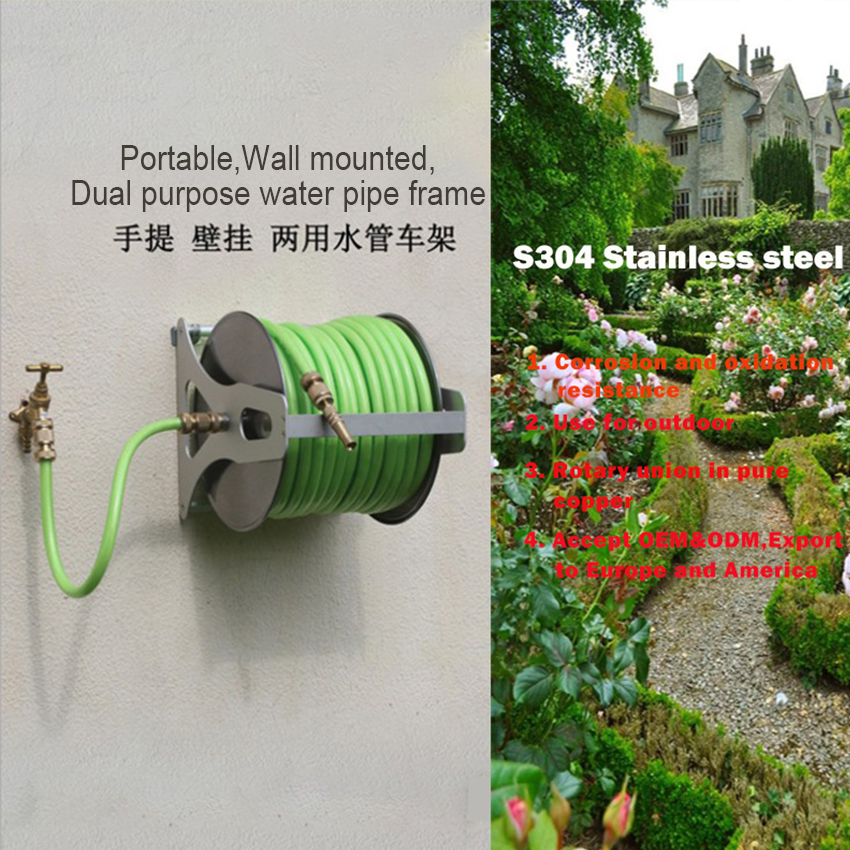 Metal Connector 5/8" Wall Mounted Water Hose Reel 50m watering hose reel for garden