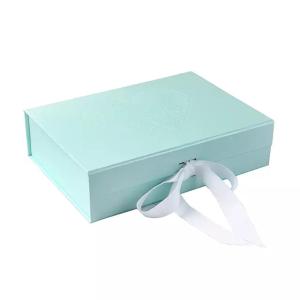 Quality Folding Cardboard Magnetic Ribbon Bule Recycled Paper Gift Boxes wholesale