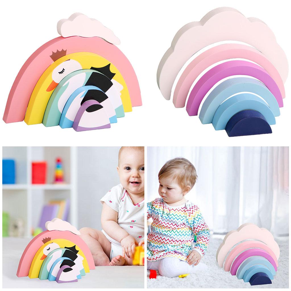 Colorful Building Blocks, Educational Rainbow 6 Pieces Toy Brick for Girls Newborn