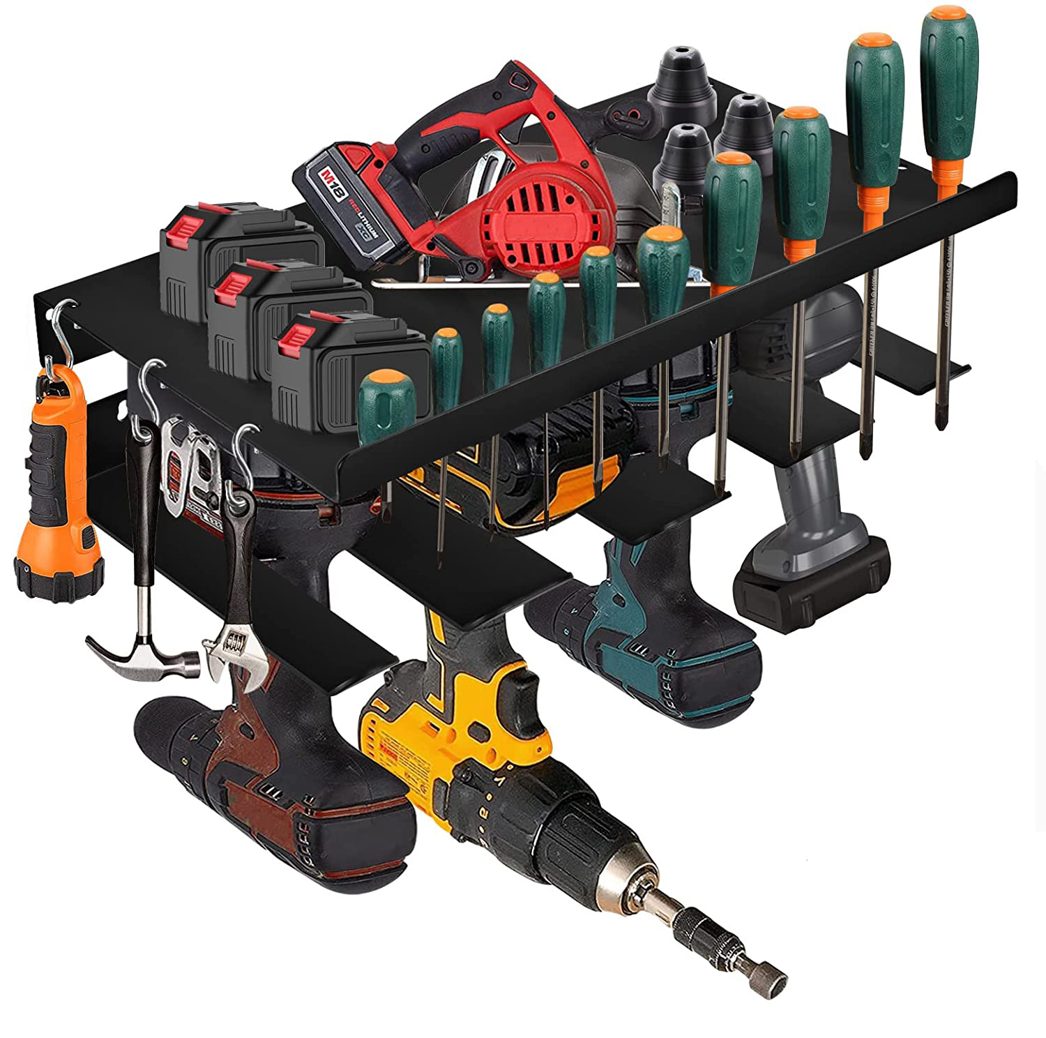 Wall Mount Cordless Drill Storage Rack Holds Power Tool Organizer with Powder Coating