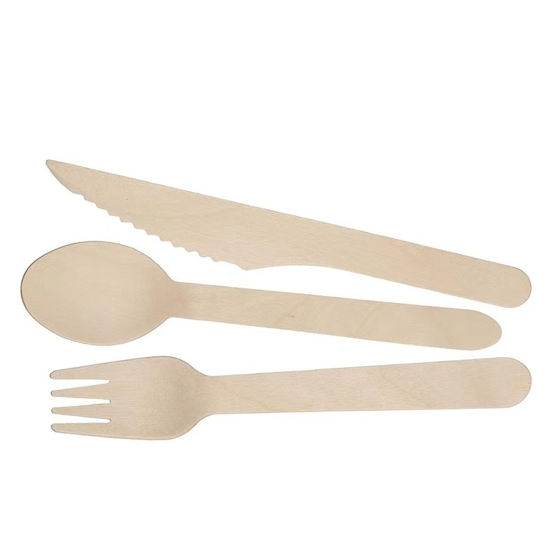 Unbleached Recycled Picnic Disposable Wooden Cutlery Set Biodegradable Bagasse
