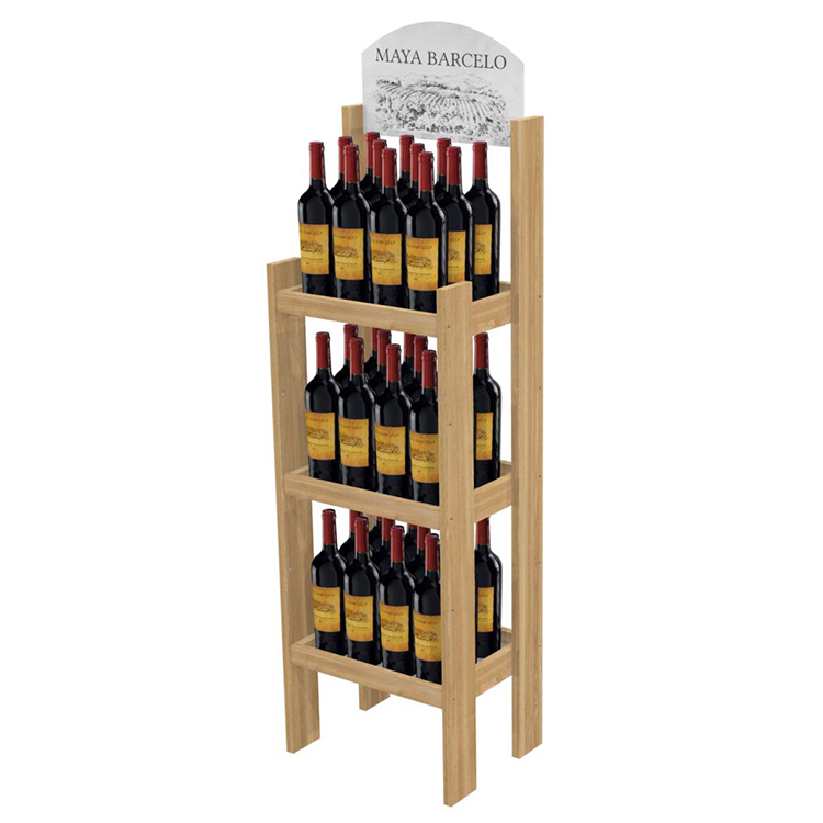 Customized Wooden Display Rack Wooden Barcadi Display Stand Rum Retailing Idea for Retail Store