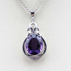 Quality Sterling Silver Jewelry 10mmx12mm Amethyat Cubic Zircon Pendant Necklace (PSJ0391) wholesale