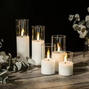 Quality Birthdays Weddings Clear Glass Flameless Pillar Candles With Timer Flickering Glass Pillar Light wholesale