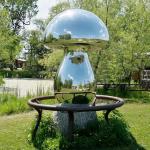 Gold Stainless Steel Egg Sculpture Metal Abstract Geometric Egg Outdoor Sauna