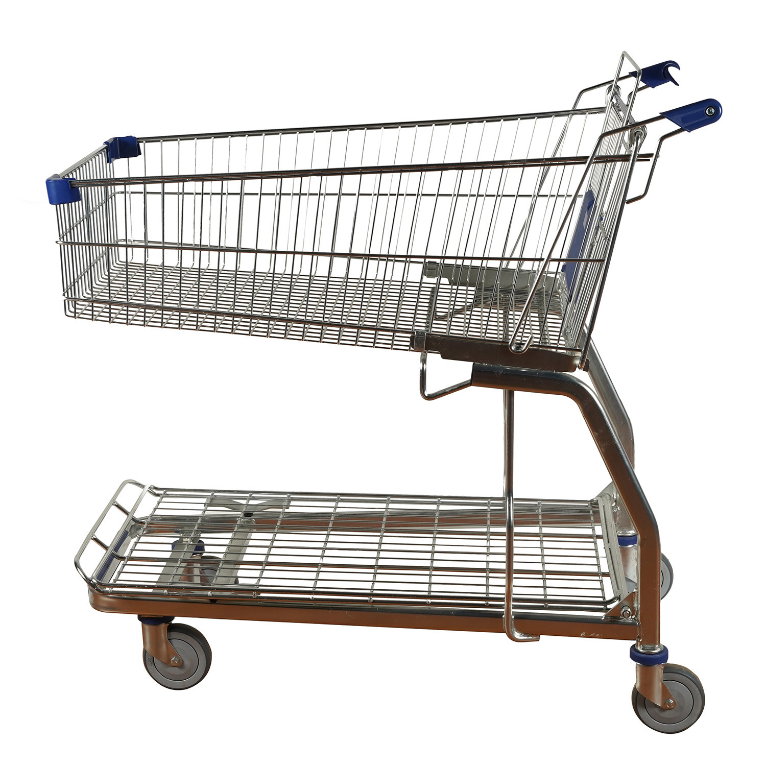 Long Metal Wire Mesh Cage Supermarket Large Grocery Store Handcart With Chassis Wholesale