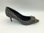 Checkered Upper Ladies Pumps Shoes , Women'S High Heel Dress Shoes With Square