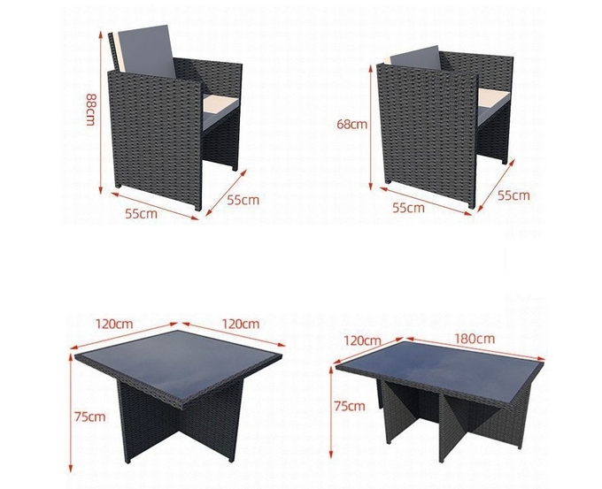 Luxury Modern Patio Garden Furniture Black Rattan Outdoor Sofa Coffee Table Set Steel Rattan Chair Outdoor Furniture