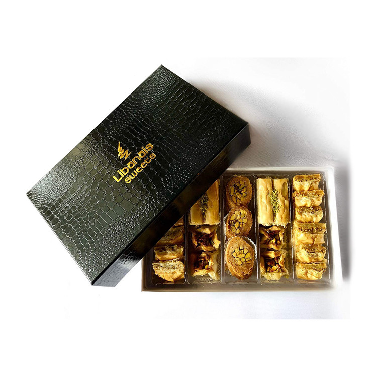 Custom Logo Luxury Empty Paper Food Sweet Turkish Baklava Boxes Gift Packaging With Plastic Tray