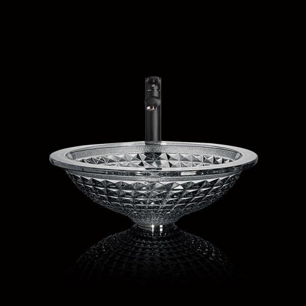 Circular Handmade Crystal Wash Basins Vessel Glass Bathroom Funnel Shaped Smoke
