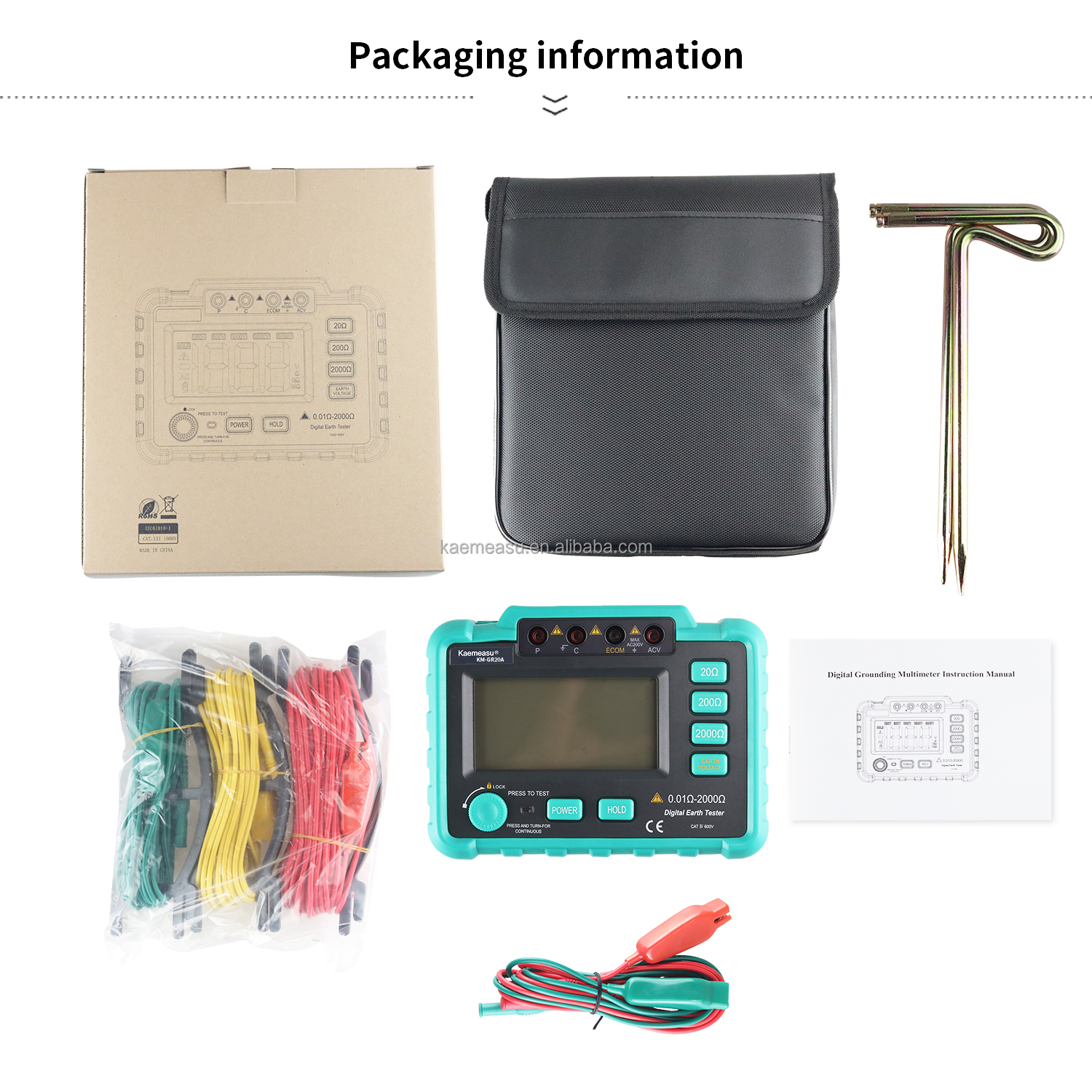 GR20A AC 200V Grounding Resistance Tester Megohmmeter Measuring Circuit Resistance Tester Earth Resistance Tester