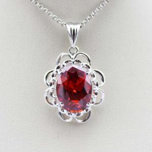 Quality Sterling Silver Jewelry 10mmx12mm Garnet Cubic Zirconia Pendant (PSJ0177) wholesale