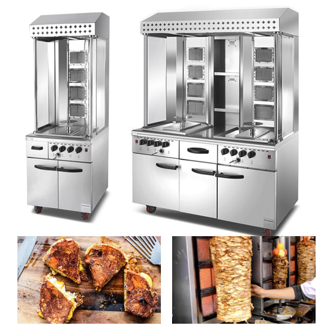 Durable Vertical Kebab Machine Stainless Steel Toaster With Cabinet  Gas Double Shawarma Vertical Meat Grill