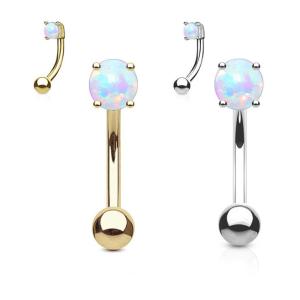 Quality 25mm Length 18k Gold Nose Stud , OEM Nose Ring Piercing With White Fir Opal wholesale