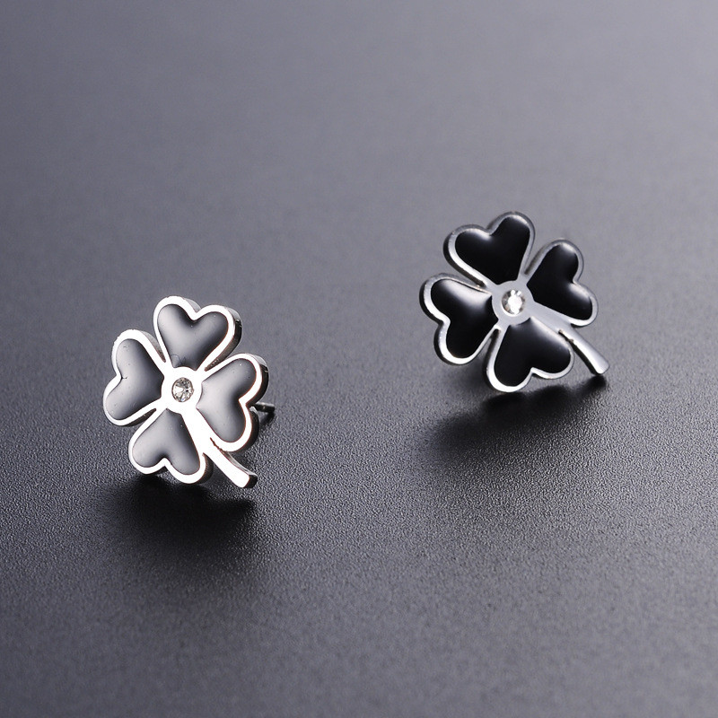 Custom fashion four leaf clover jewelry earrings stainless steel metal lucky you enamel stud earrings