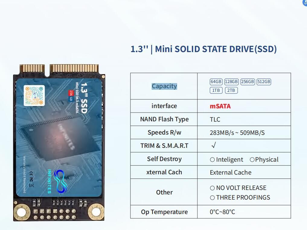 Shenzhen Electronics Tech 512GB 1.3&prime;&prime; Mini Solid State Drive (SSD) Msata 512GB Speeds R/W 283MB/S ~ 509MB/S Capacity 32GB/64GB/128GB/256GB/512GB/1tb/2tb