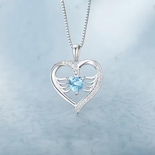 YASVITTI 925 Sterling Silver Heart Topaz & Cubic Zirconia Angel Wing Pendant