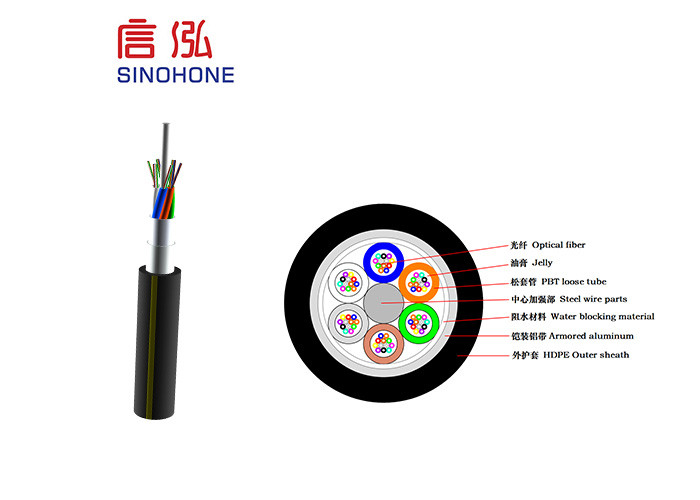 Duct Aerial Armored Fiber Optic Cable Aluminum Tape Metallic Strength Member