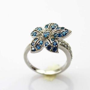 Quality Women Jewelry Flower Design Sterling Silver Pave Blue Cubic Zirconia Ring (S-RJ344) wholesale