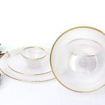 Round Golden Rim 33cm Embossed Crystal Glass Plates Transparent Homemade