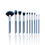Elegant Blue 10 Piece Makeup Brush Set Bling Glitter Wooden Handle Vegan