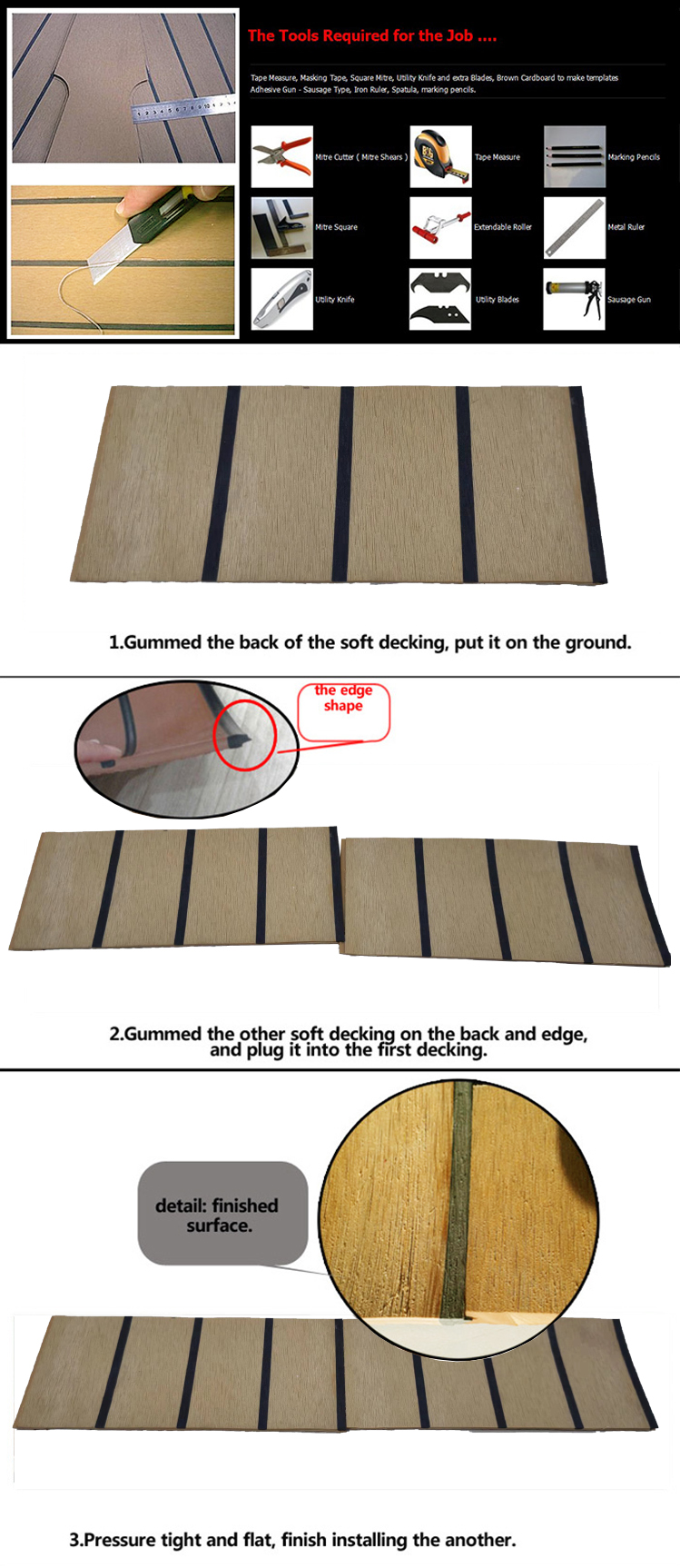 Marine Decking Boat Flooring with Waterproof PVC Plastic EVA Material and 19 cm Width