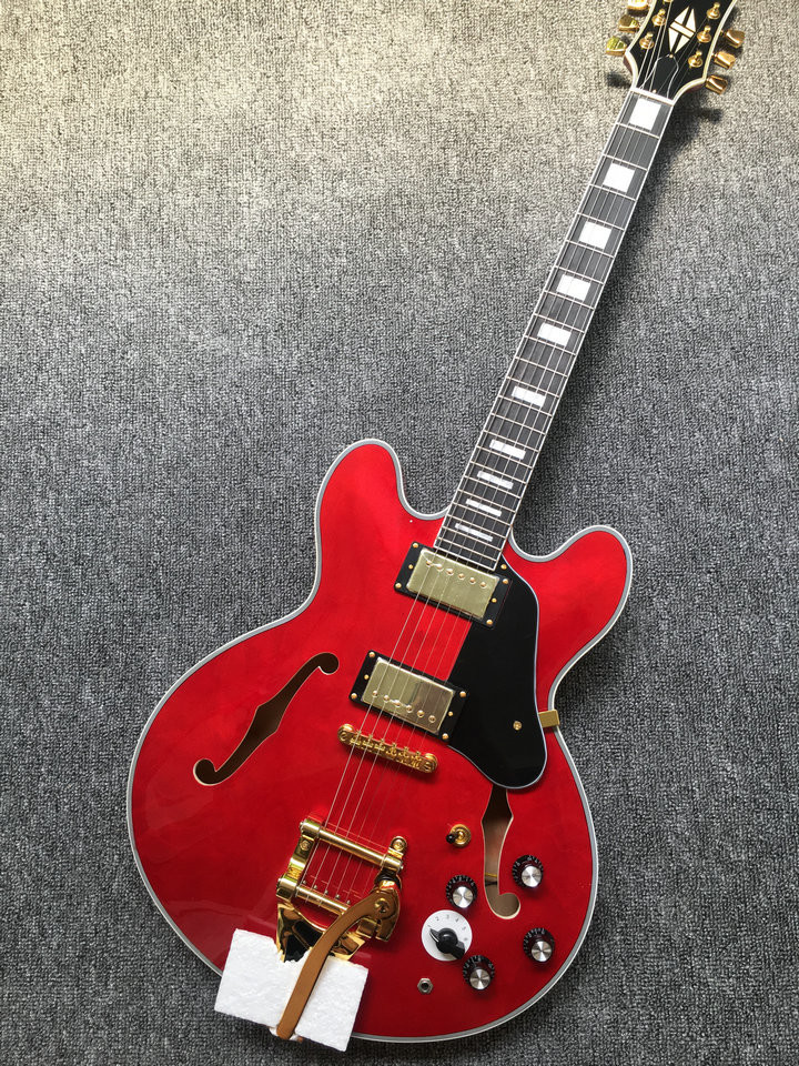 Classic Red ES 335 Jazz Guitar bigsby tremolo system ebony fingerboard electric Jazz Guitar free shipping