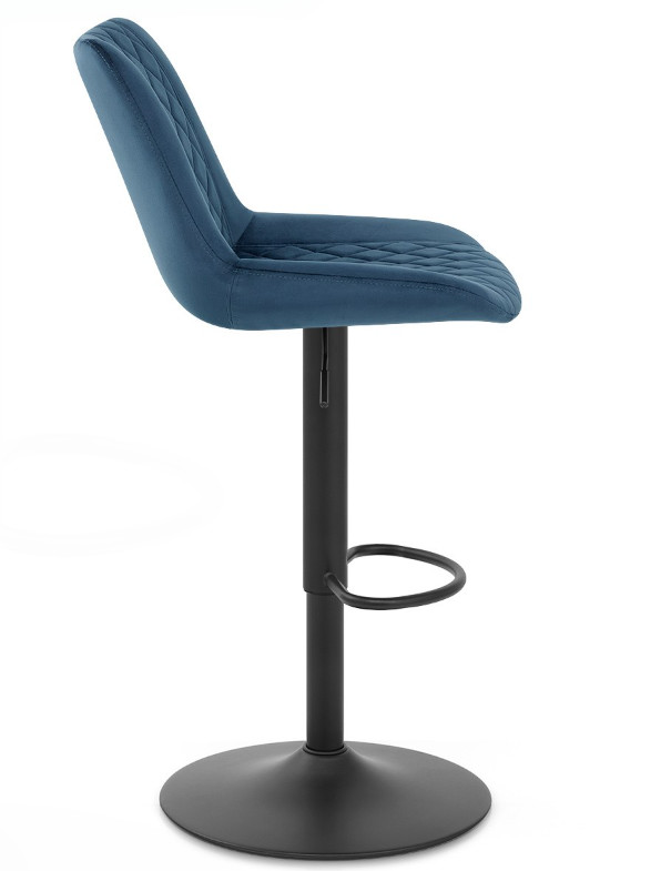 Blue Velvet Kitchen Bar Stools With Adjustable And Swivel Black Leg