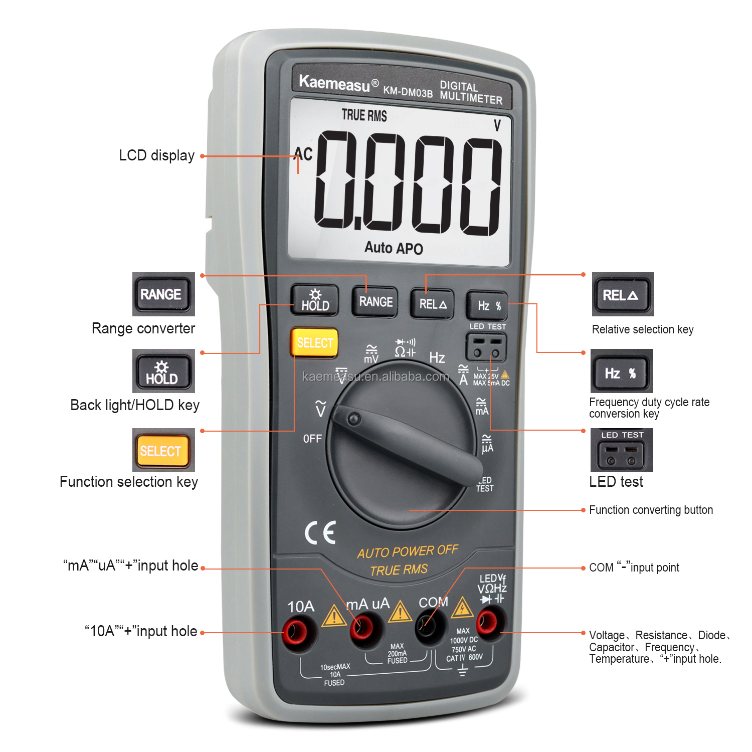 03B Professional Digital Multimeters DC AC Voltage Current Resistance True RMS LED Diode Test Auto Range Universal Meter