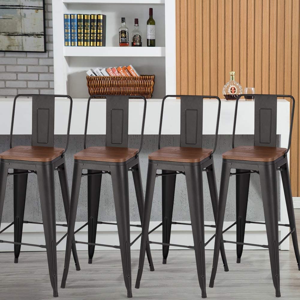 Industrial Vintage Bar Stools With Backs / Commercial Metal Bar Stools