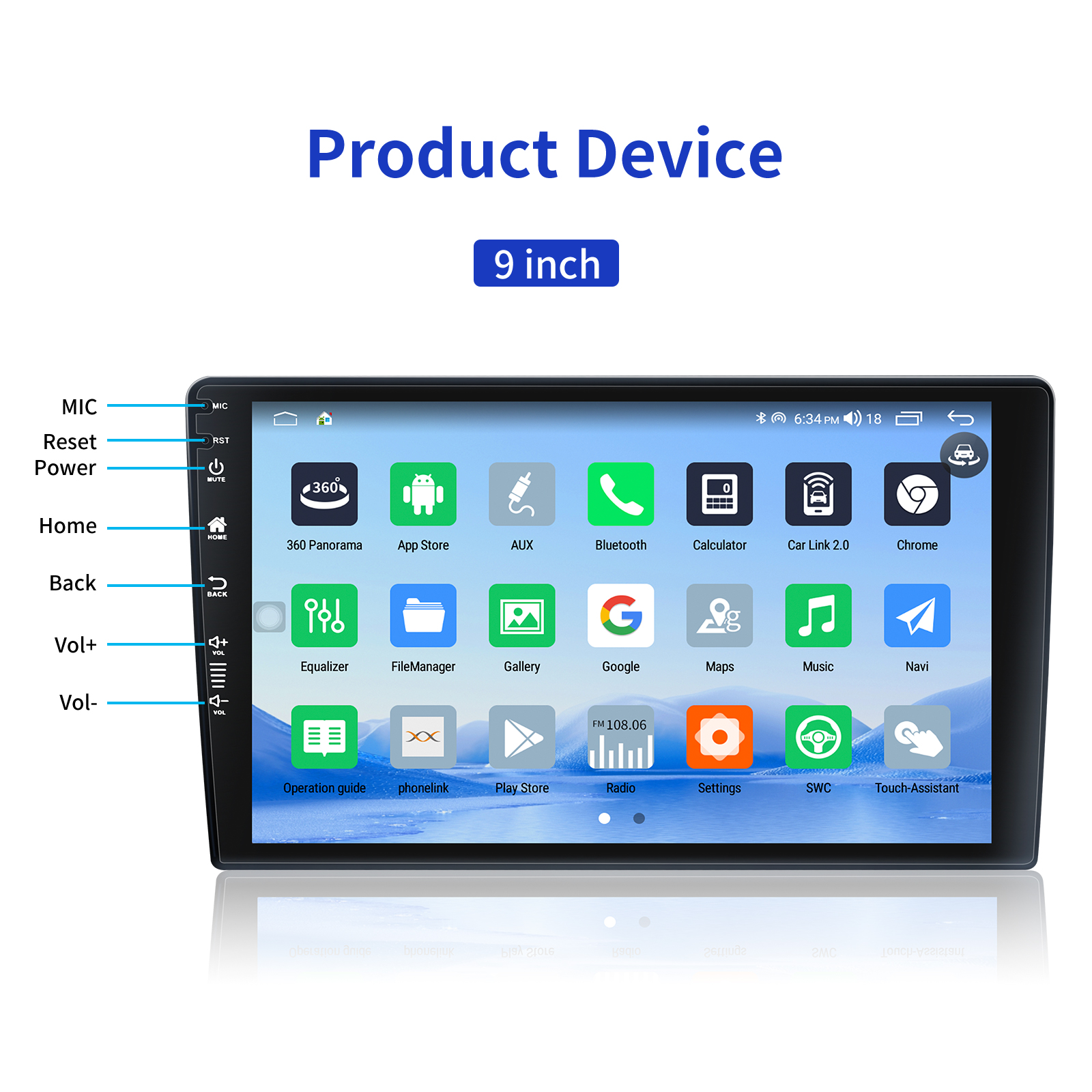 9" Touch Screen Android 12 Car Multimedia Player with GPS Navigation Multi Language