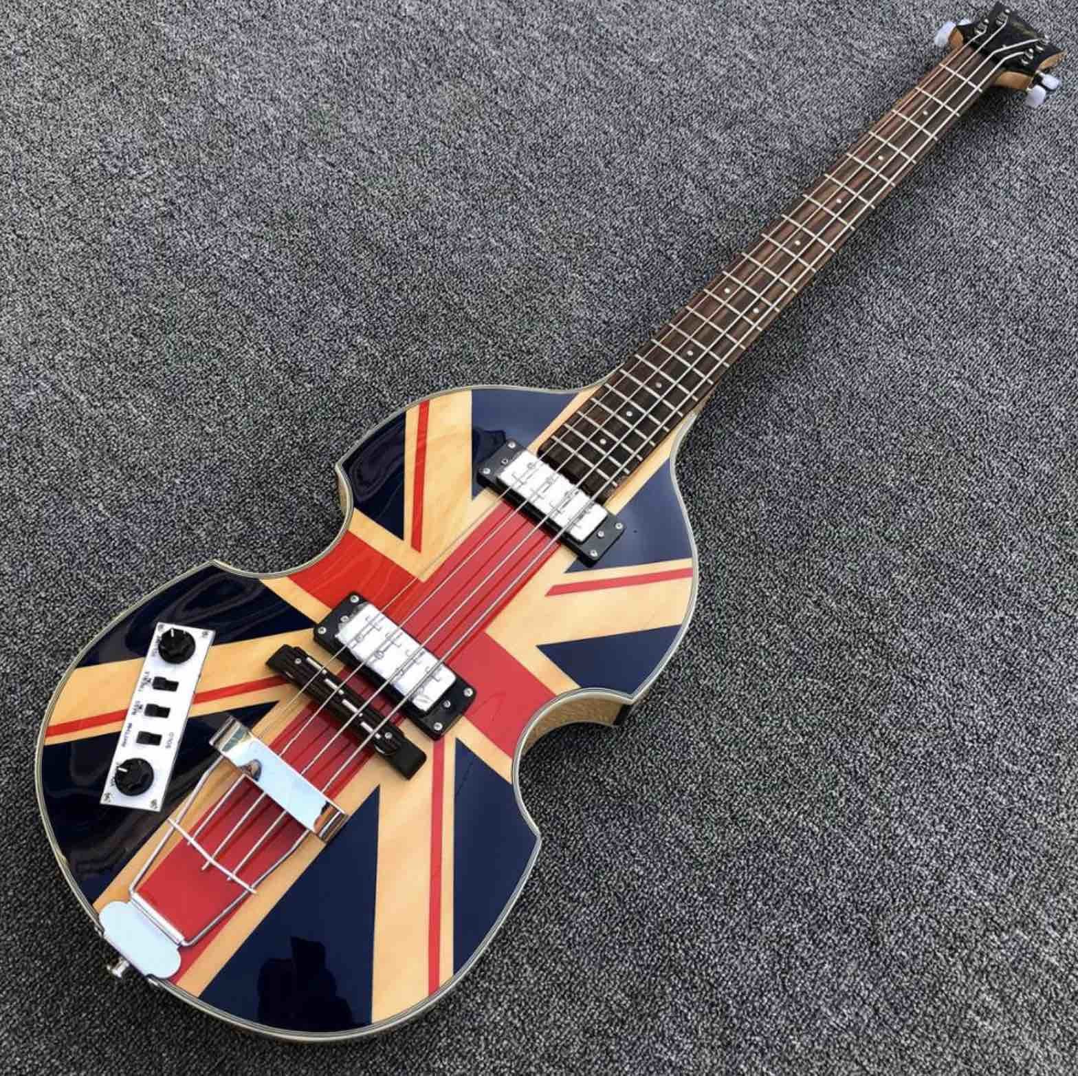Custom British flag Hofner Violin 4 strings Electric bass guitar BB2 Icon Series Hofner Flame maple vintage CT bass