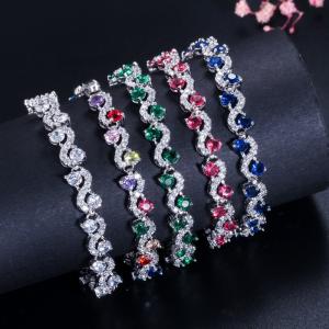 Quality Trendy Leaf Charm Cubic Zirconia Bracelet &amp; Bangles for Bride Bracelets Jewelry Sliver Color Clear CZ Crystal Bangles wholesale