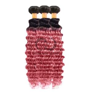 Quality #T1B/Pink Deep Wave Remy Human Hair Bundles Sew In Weave Bundles Brazilian Bundle Deals wholesale