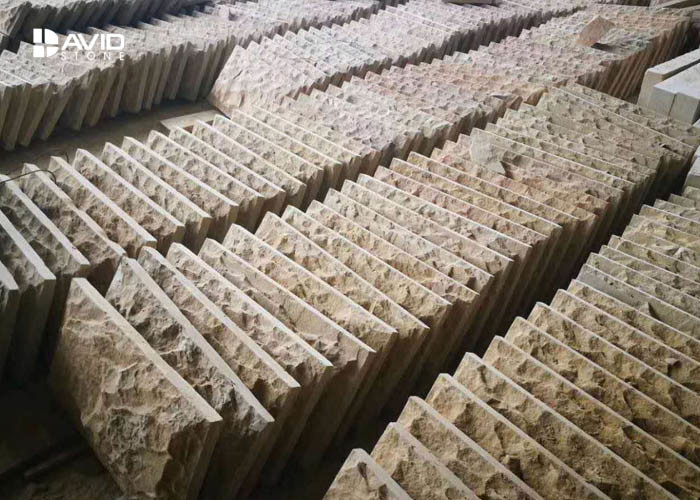 Chiselled Yellow Mushroom Sandstone Stone For Decoration Walls / Columns