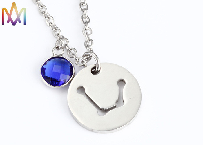 2.2mm Thickness Birthstone Crystal Womens Engraved Necklace