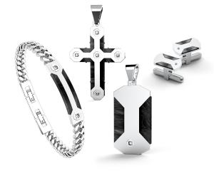 Quality Man Stainless Steel Jewelry Set Pave Zircon Black Onyx Earrings Bracelet Necklace Set wholesale