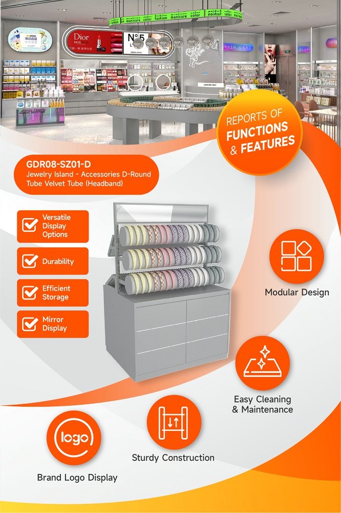 GDR08-SZ01-D Retail Display Shelf with Headband Cylinder and Adjustable Size for Mall Booths