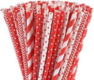 Quality 196.85mm Party Biodegradable Compostable Red Christmas Paper Straws wholesale