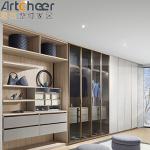Aluminum Frame Glass Door Walk In Wardrobe Closet Cabinet With Leather