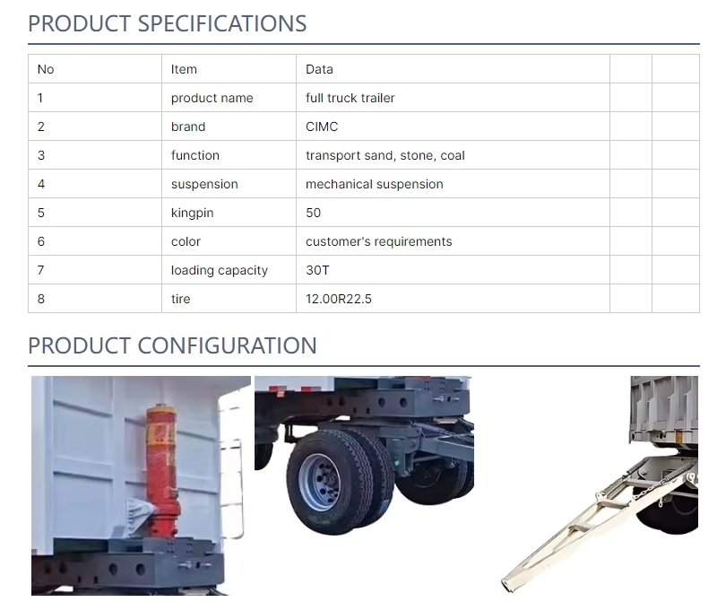 Farm Trailer 3-Axles Hydraulic Rear Dump Draw Bar Full Trailer