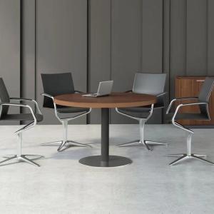 Quality 80cm Round Boardroom Table Black Conference Room With Black Metal Leg wholesale