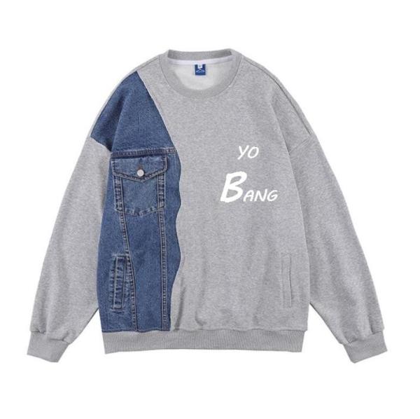 100% cotton fabrics Skate Clothes Denim Stitched Sweater Women'S Round Tie